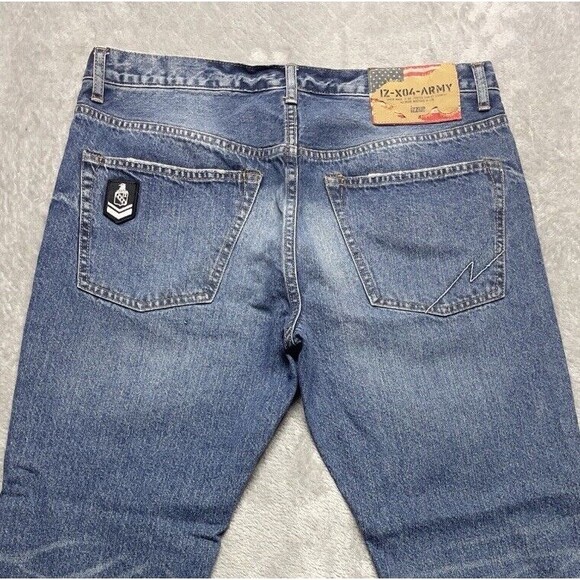 IZZUE IZ-X04-ARMY Frayed Edges Men’s Buttonfly Slim Fit  Jeans Size 36x31 - Picture 5 of 14